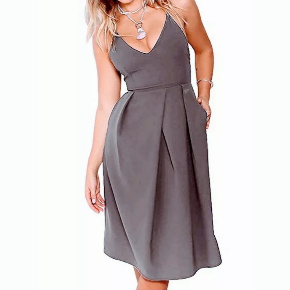 Charcoal Gray bridesmaid v neck spaghetti strap dress 12